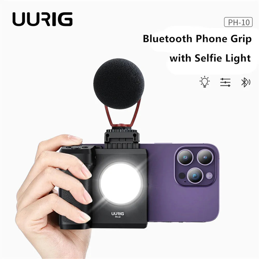 UURIG Phone Grip Handheld Booster Grip with Bluetooth Shutter Selfie Fill Light Lamp for Iphone Android Phone Stabilizer