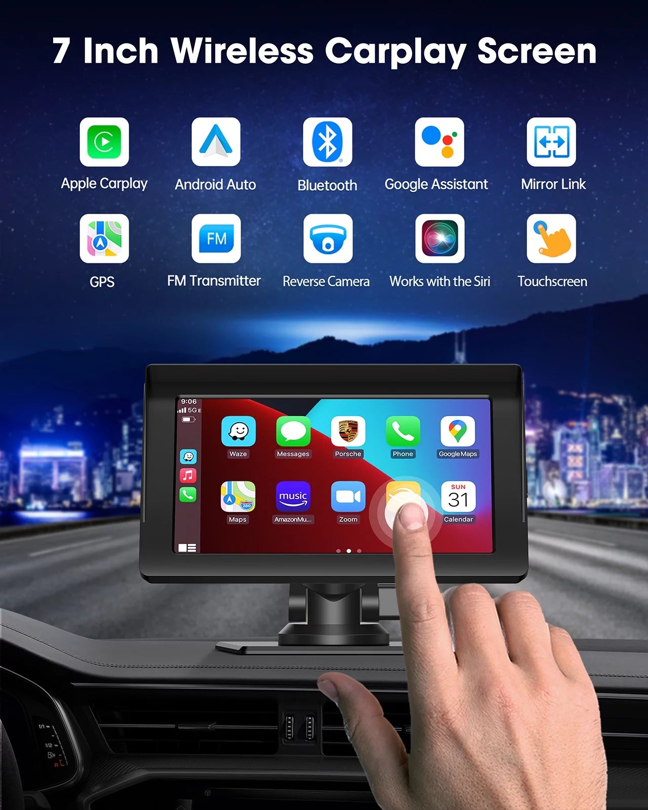 Wireless Apple Carplay & Android Auto for Car Stereo, Portable 7 Inch Apple Car Play Touch Screen Sync GPS Navigation Audio Car Radio Receiver