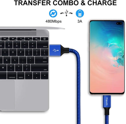 Extra Long USB C Cable [15Ft, 2-Pack],  Fast Charge 15 Feet USB a to USB Type C Cable 2.0, Super Durable Nylon Braided USB-C Charger Charging Cord - Blue