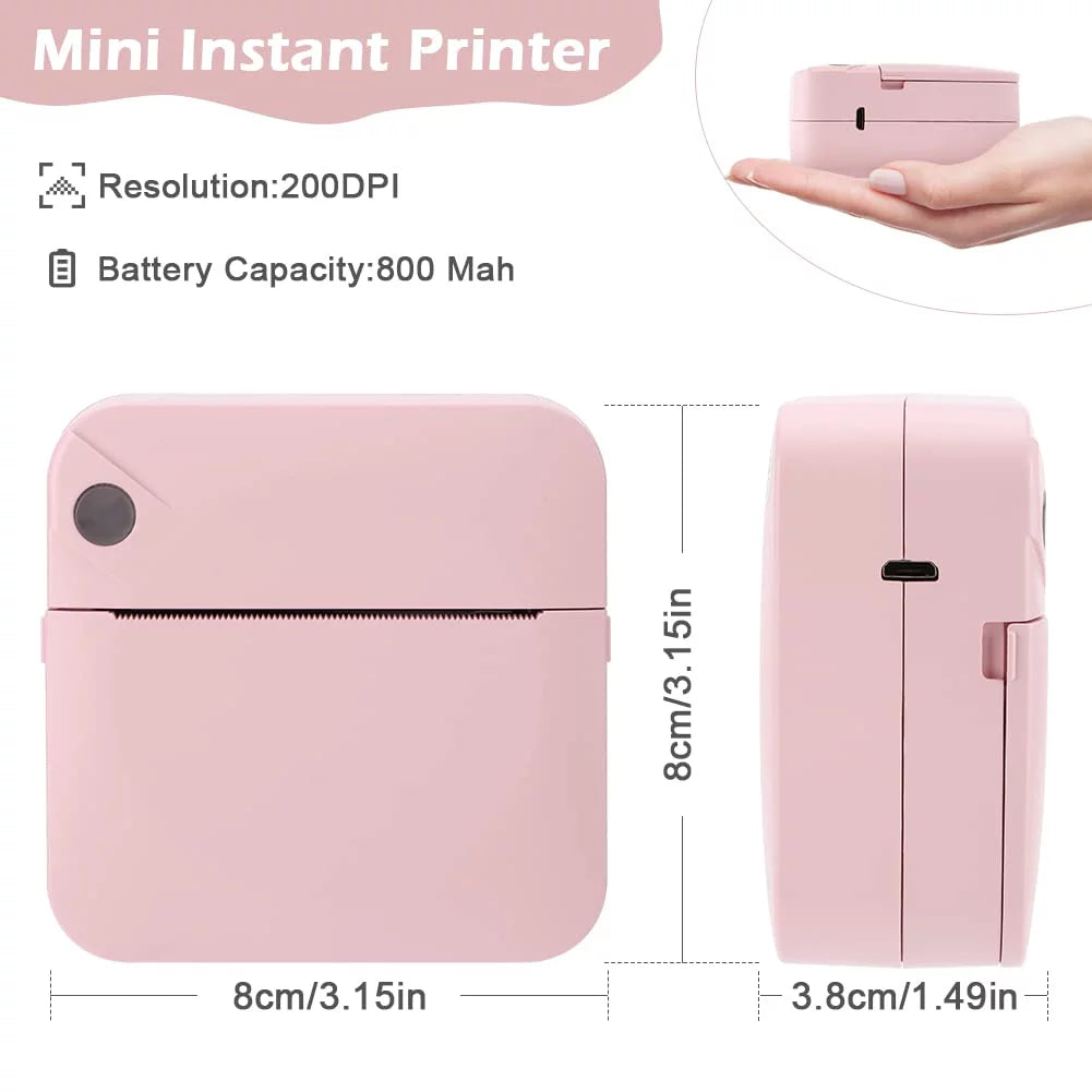 Mini Printer,  Bluetooth Pocket Thermal Printer Inkless Portable Sticker Printer Compatible with Ios and Android, Wireless Photo Printer for Printing Label, Journal, Study Notes, Memo, Photos